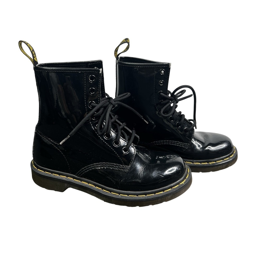 Dr. Martens 1460‎ Kids Black Patent Leather Boots US 8 UK 7 Combat Lace Up Punk